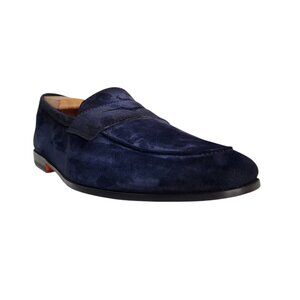 Santoni Carlo Suede Penny Loafers in Blue Men's Size 11